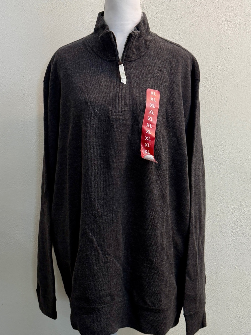 Lands' End Men's Medium Ribbed Quarter Zip Sweater Dark Charcoal